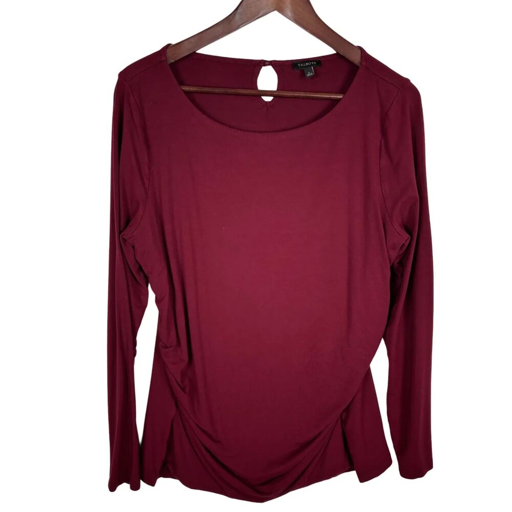 Talbots Red Burgundy Double Knit Long Sleeve Blouse Top Women's Large
